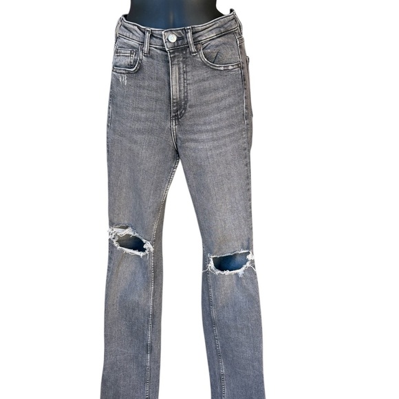 Zara Gray Denim Slim Straight Zara Jeans for Women with Split hem design sz 2 - Picture 2 of 7